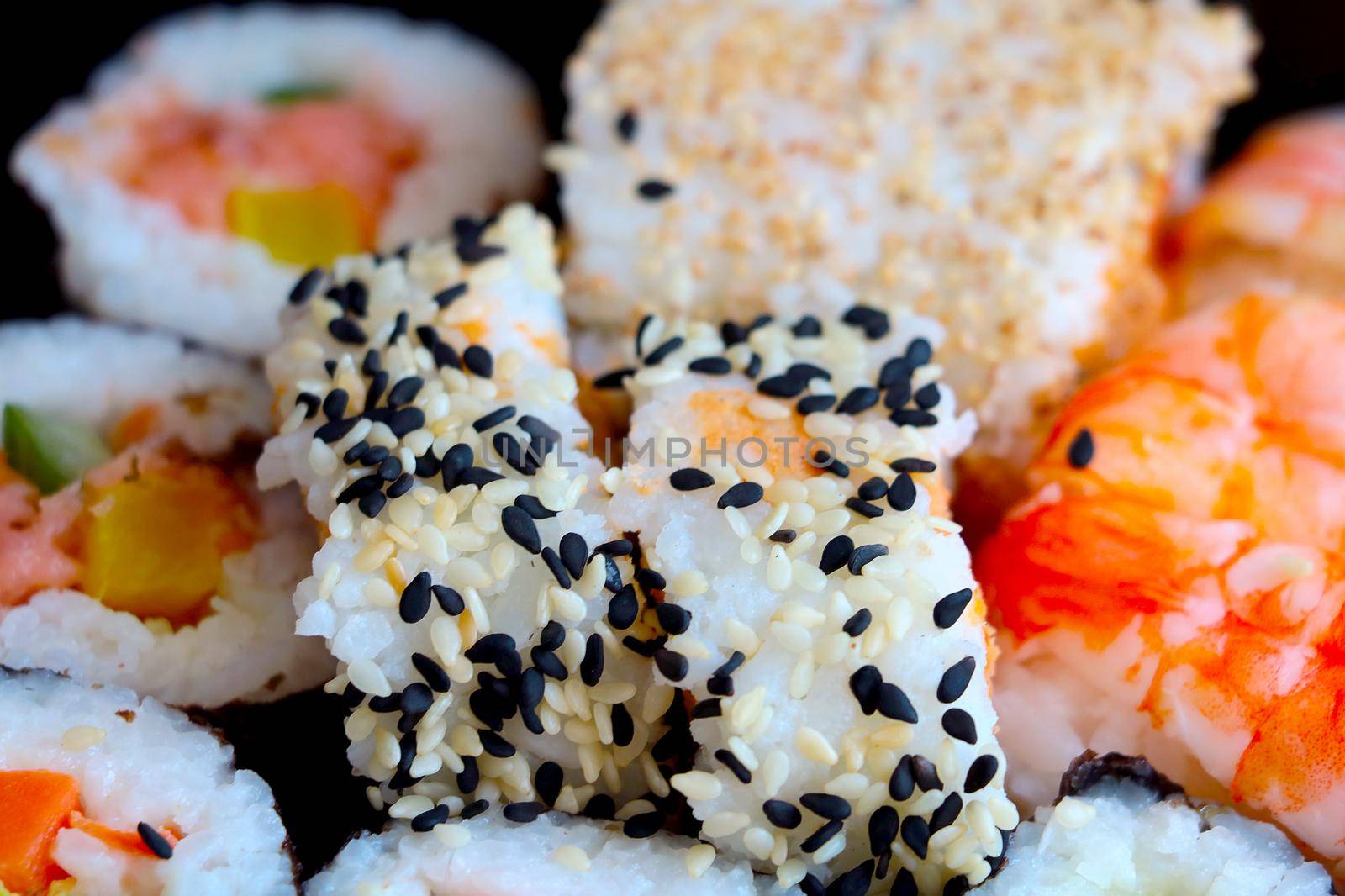 Close-up of delicious sushi. Japanese rice food. by kip02kas