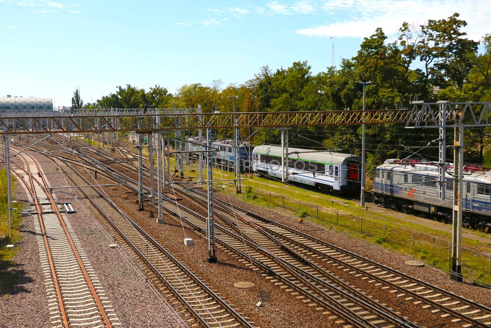 Poznan, Poland, July 15, 2021 view of the railway tracks