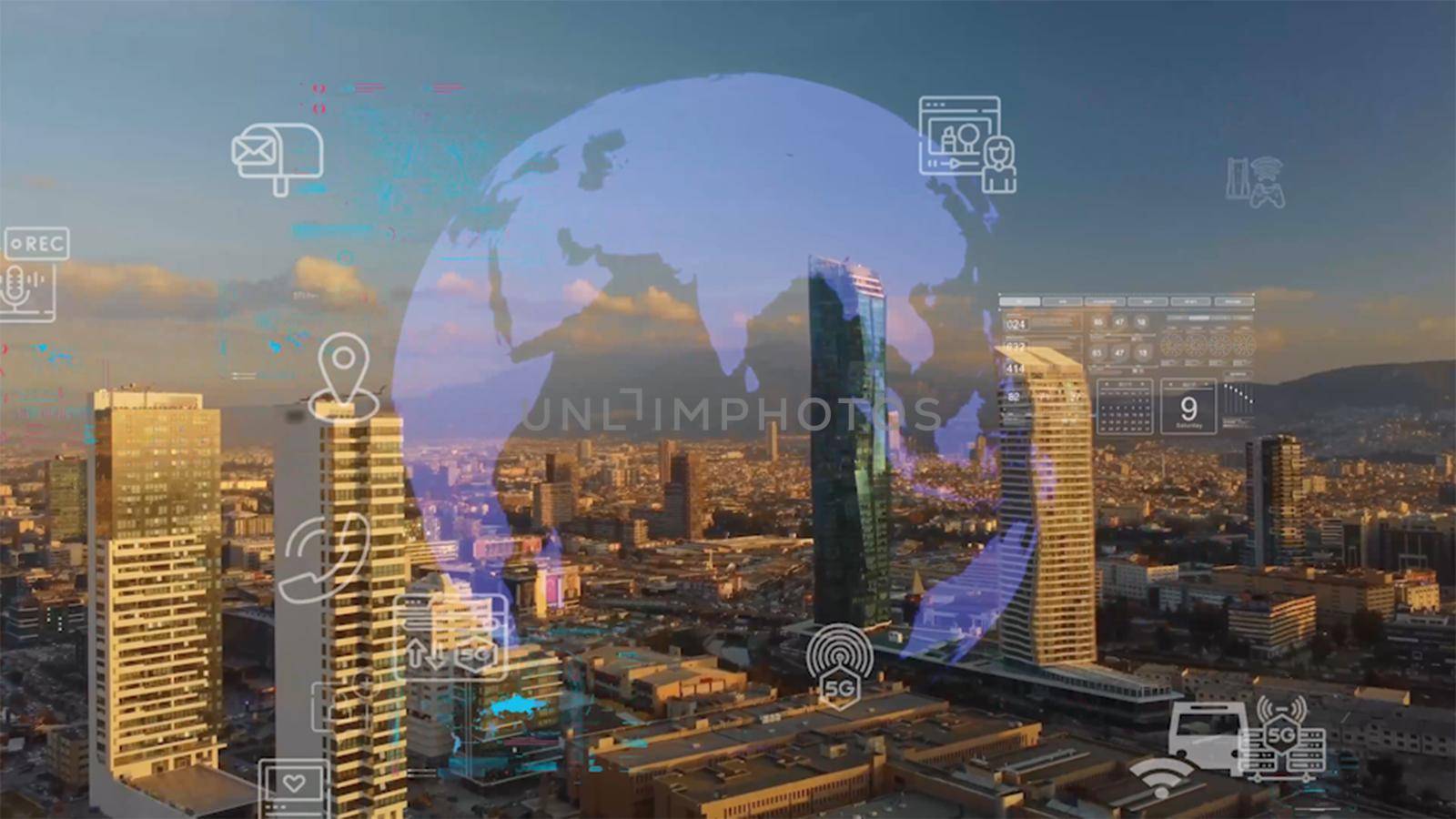 Global connection and the internet network modernization in smart city . Concept of future 5G wireless digital connecting and social media networking . by senkaya