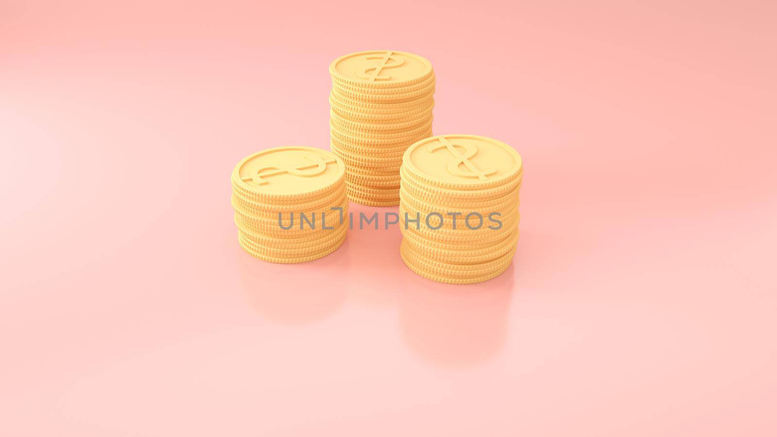 3D Gold Coins Stack on pink background, 3D coins icon for web banner, and mobile application icon. by crazymotions