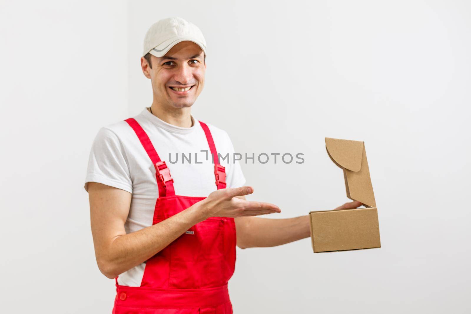man with an open box.