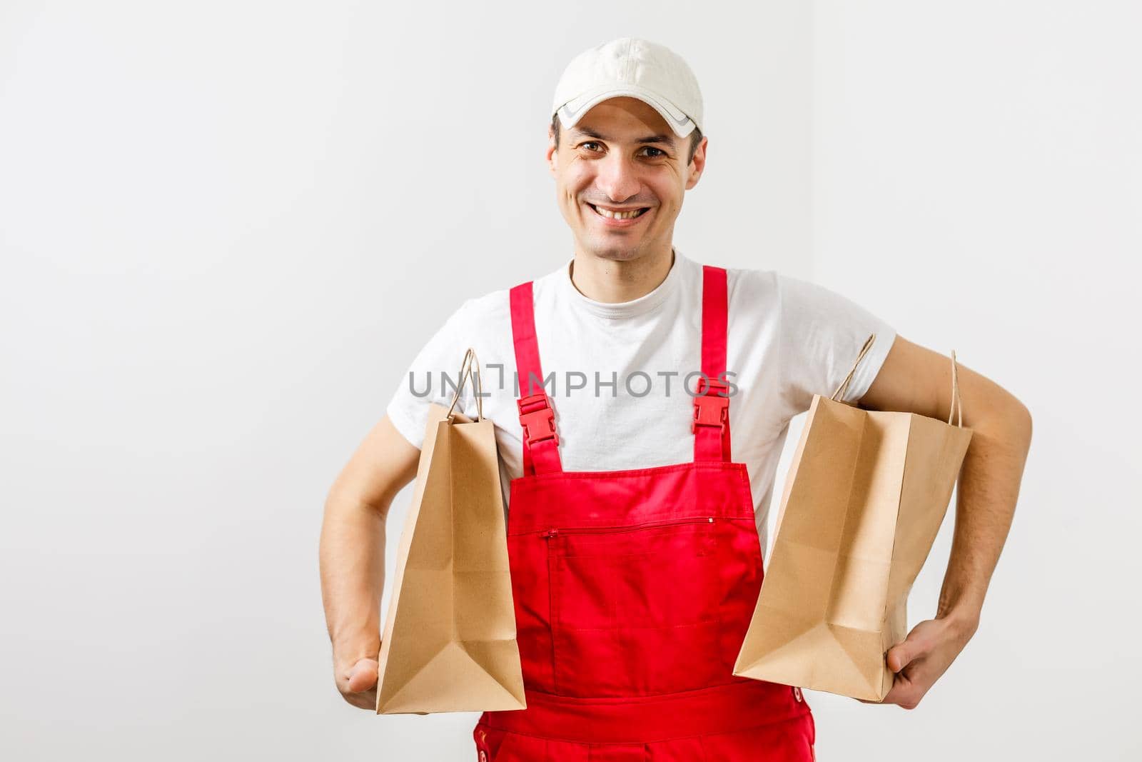 man with food delivery packages.