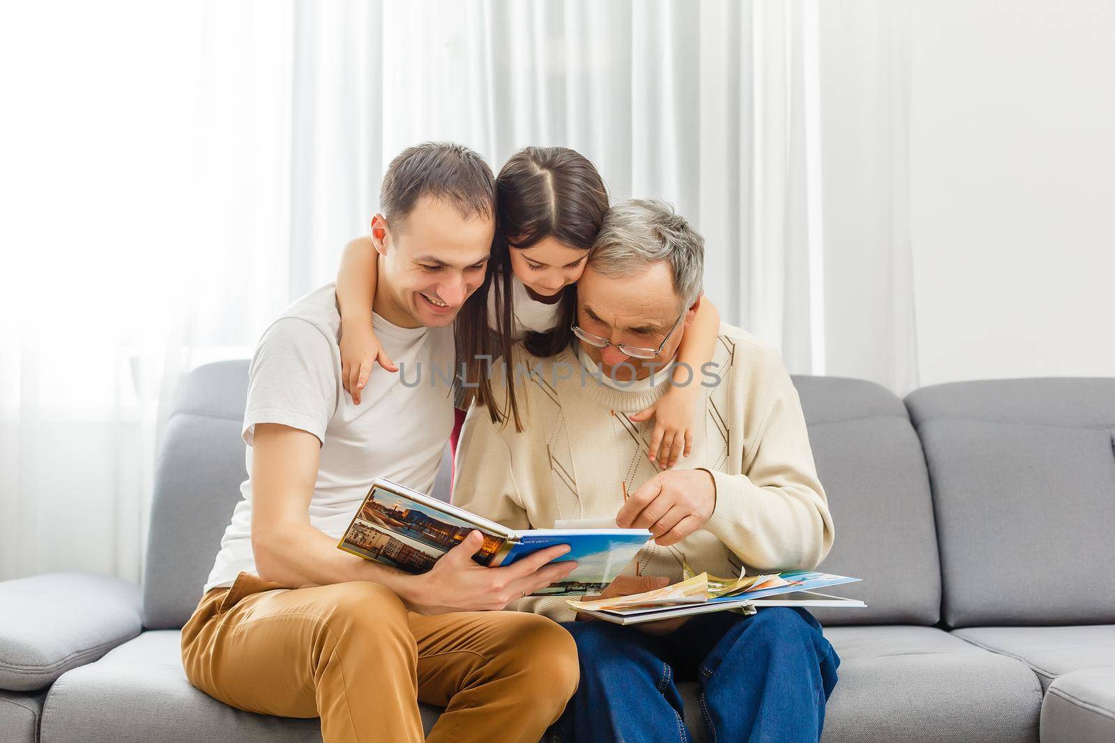 family, generation, technology and people concept - smiling family with tablet pc computers at home