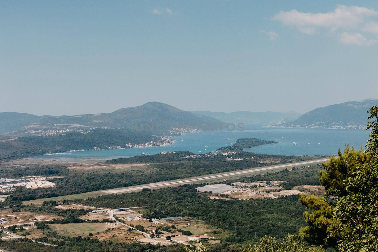 Beautiful nature mountains landscape. Kotor bay, Montenegro. Views of the Boka Bay, with the cities of Kotor and Tivat with the top of the mountain, Montenegro.