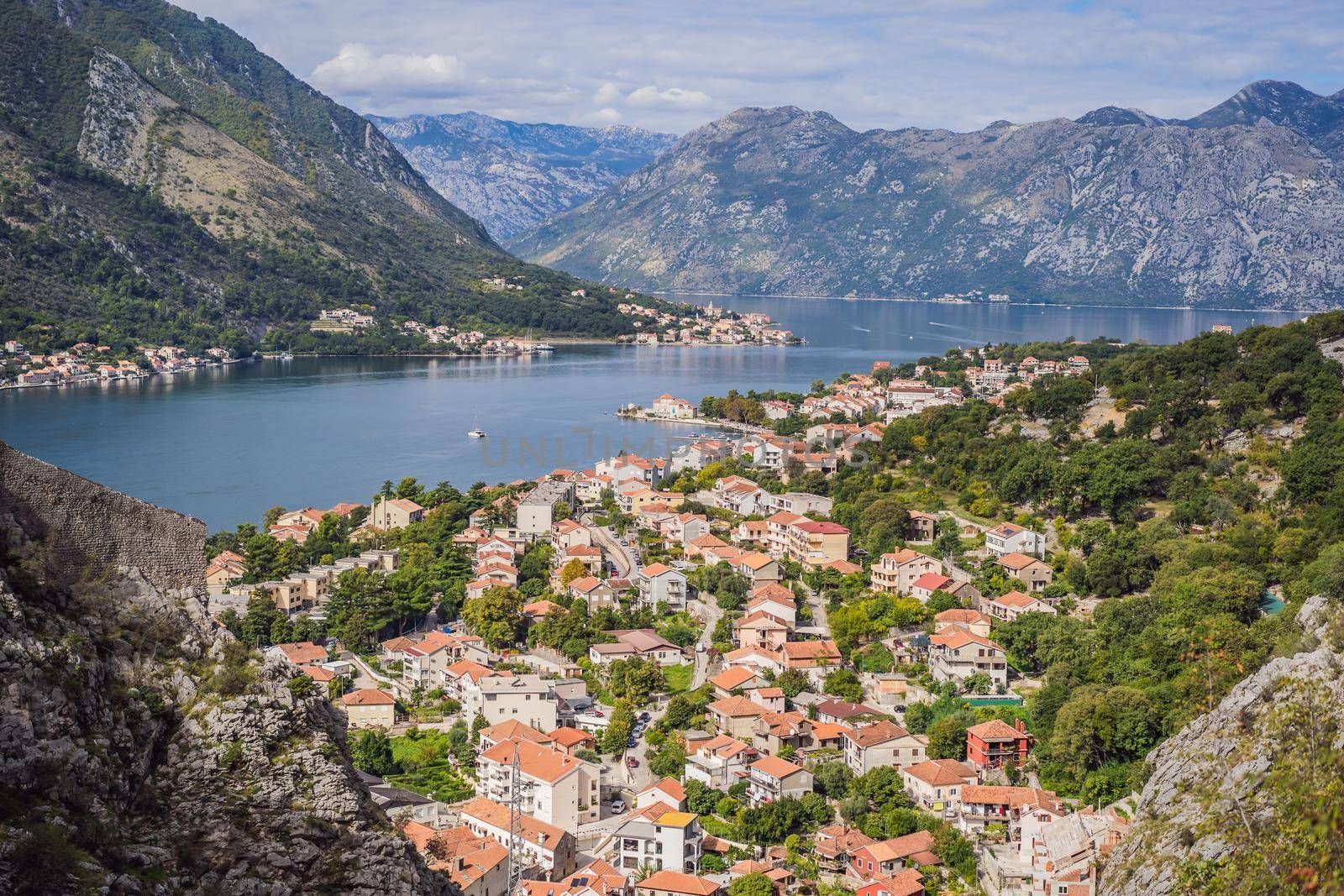 Montenegro. Bay of Kotor, Gulf of Kotor, Boka Kotorska and walled old city. Fortifications of Kotor is on UNESCO World Heritage List since 1979 by galitskaya