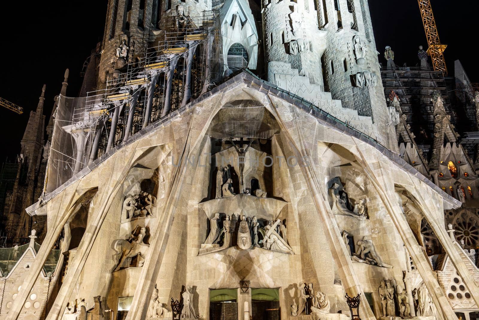 Sagrada Familian Night Scene (Spain Barcelona). Shooting Location: Spain, Barcelona