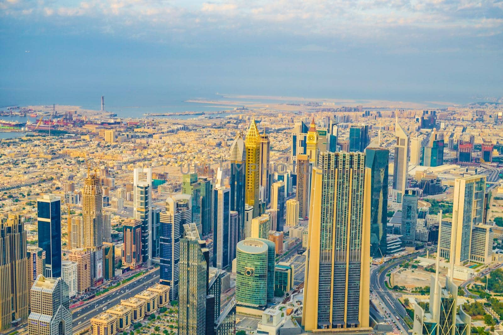 Dubai cityscape seen from Burj Halifa Observatory. Shooting Location: Dubai