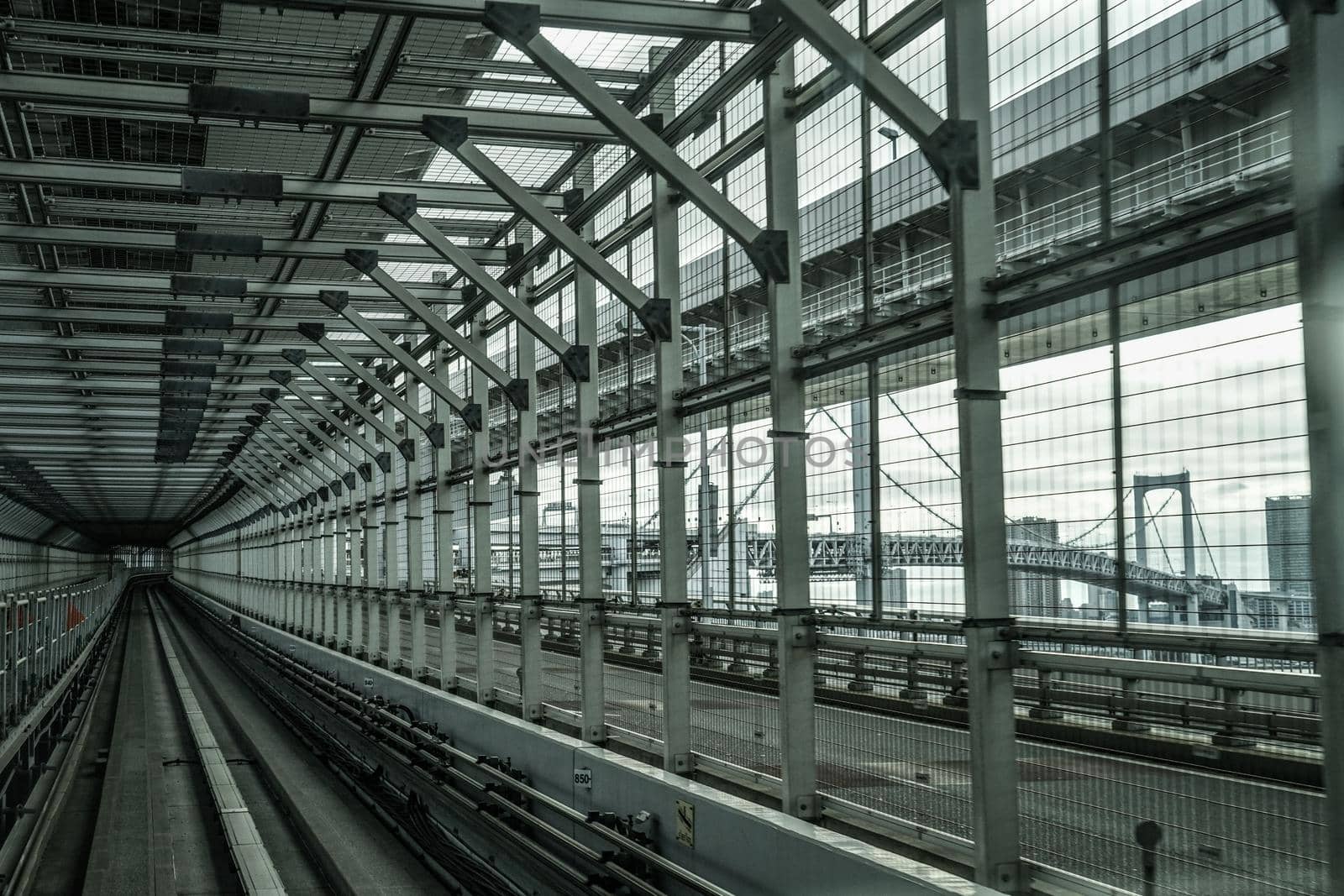 Yurikamome Tokyo seaside new transportation Rainbow bridge seen from Wire. Shooting Location: Tokyo metropolitan area