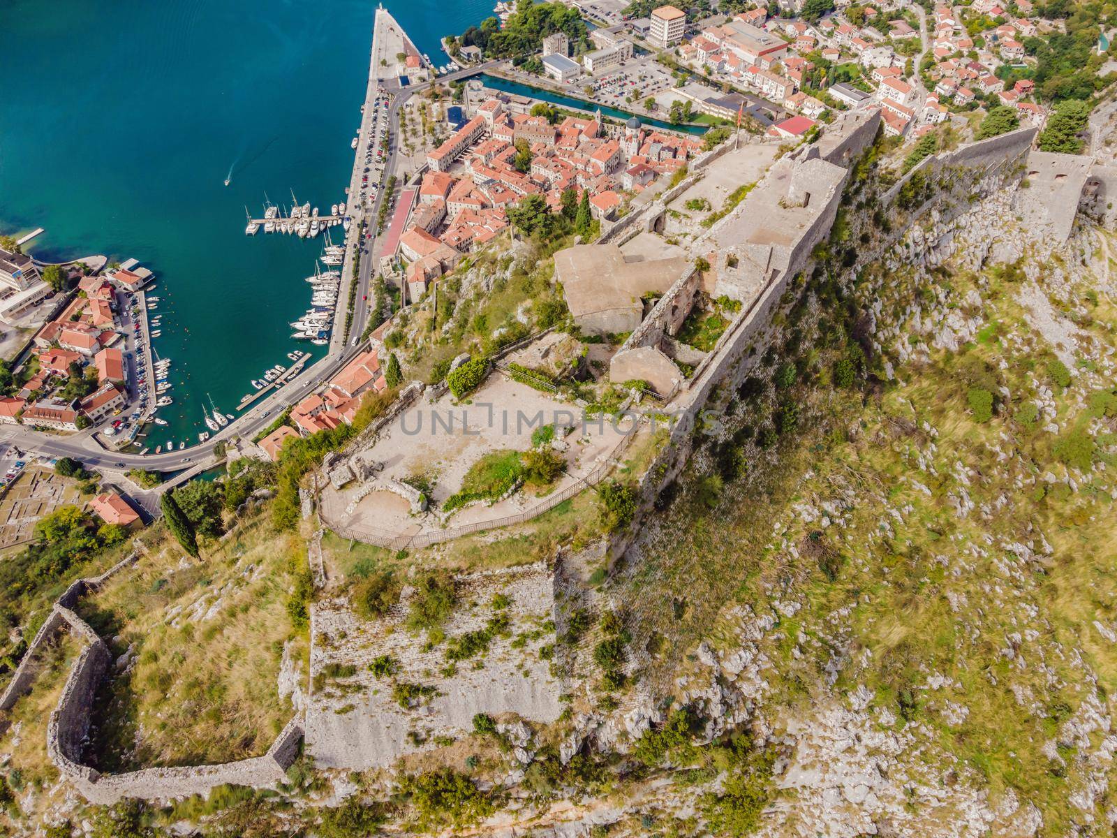 Montenegro. Bay of Kotor, Gulf of Kotor, Boka Kotorska and walled old city. Fortifications of Kotor is on UNESCO World Heritage List since 1979 by galitskaya