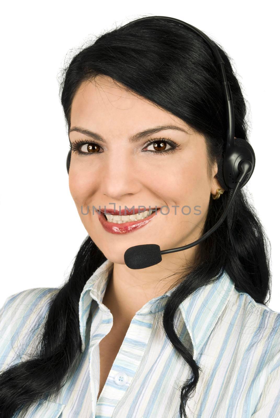 Portrait of beautiful costumer service woman  ready to support you 