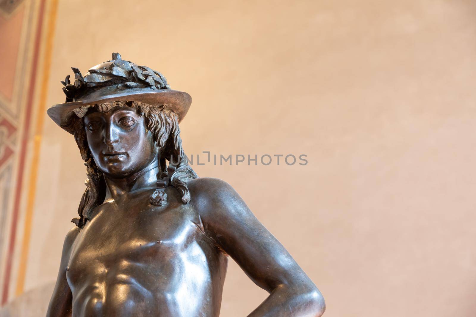 Florence, Italy - Circa July 2021: David by Donatello - 1469. Italian Renaissance art. The first nude statue made since antiquity and Donatello's masterpiece.