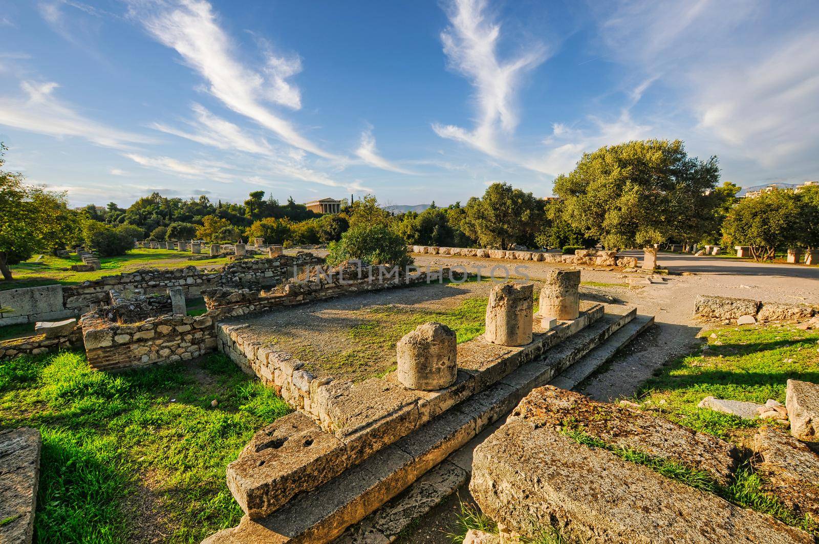 Ancient Agora of Athens with Temple of Hephaestus and Stoa of Attalos