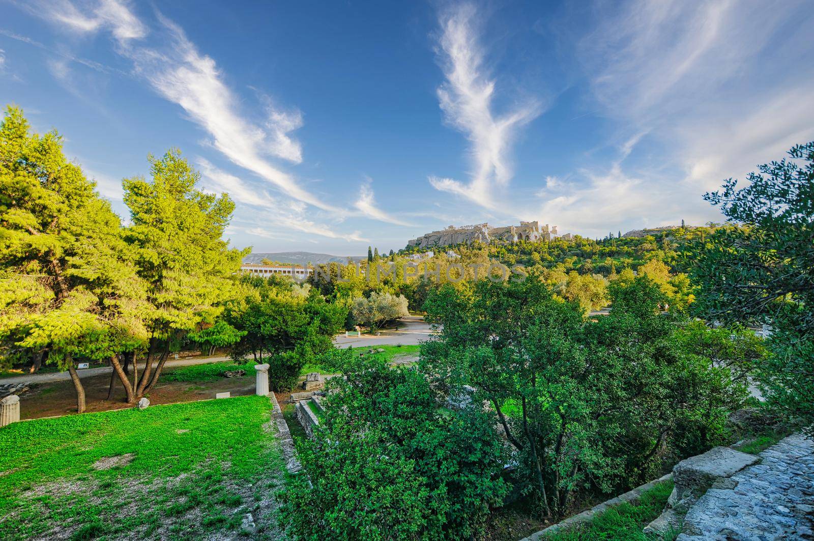 Ancient Agora of Athens with Temple of Hephaestus and Stoa of Attalos