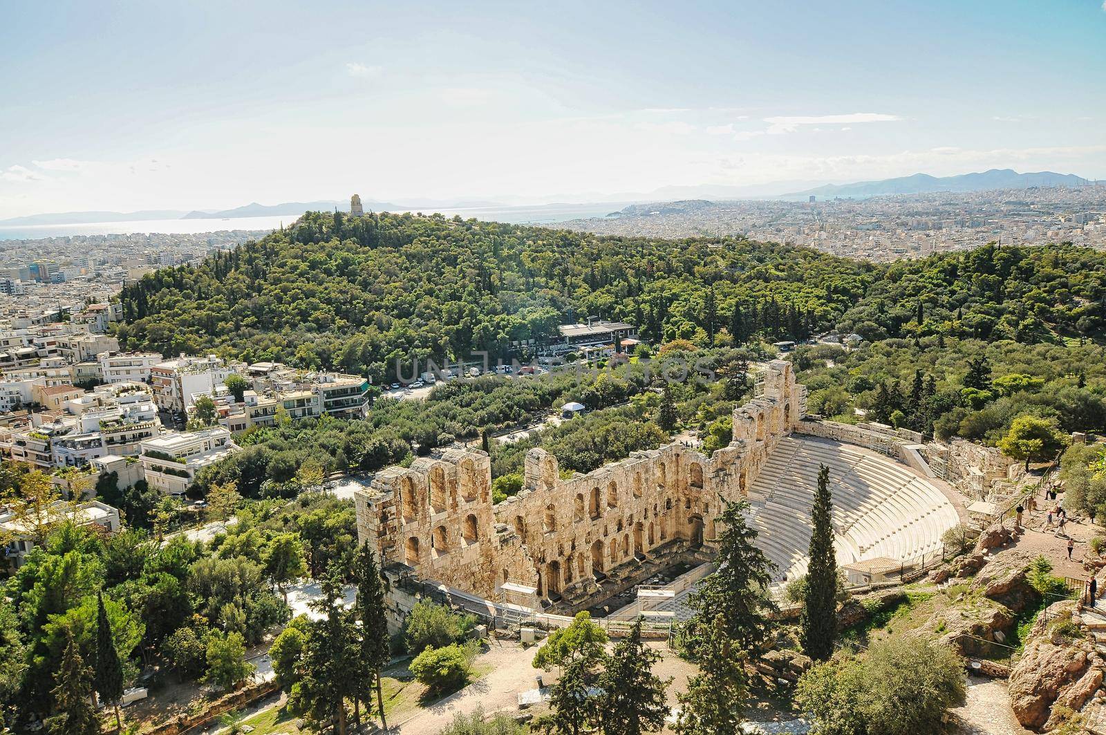 Ancient theater in a summer day in Acropolis Greece, Athnes