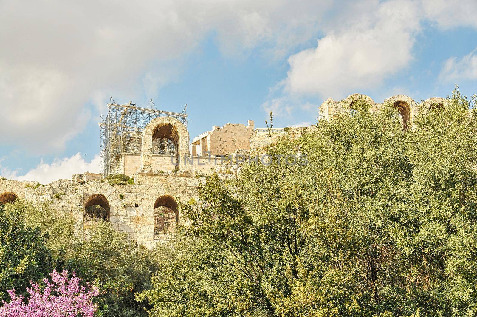 Odeon of Herodes Atticus Theatre at Acropolis historical ruins in Athens, Greece.