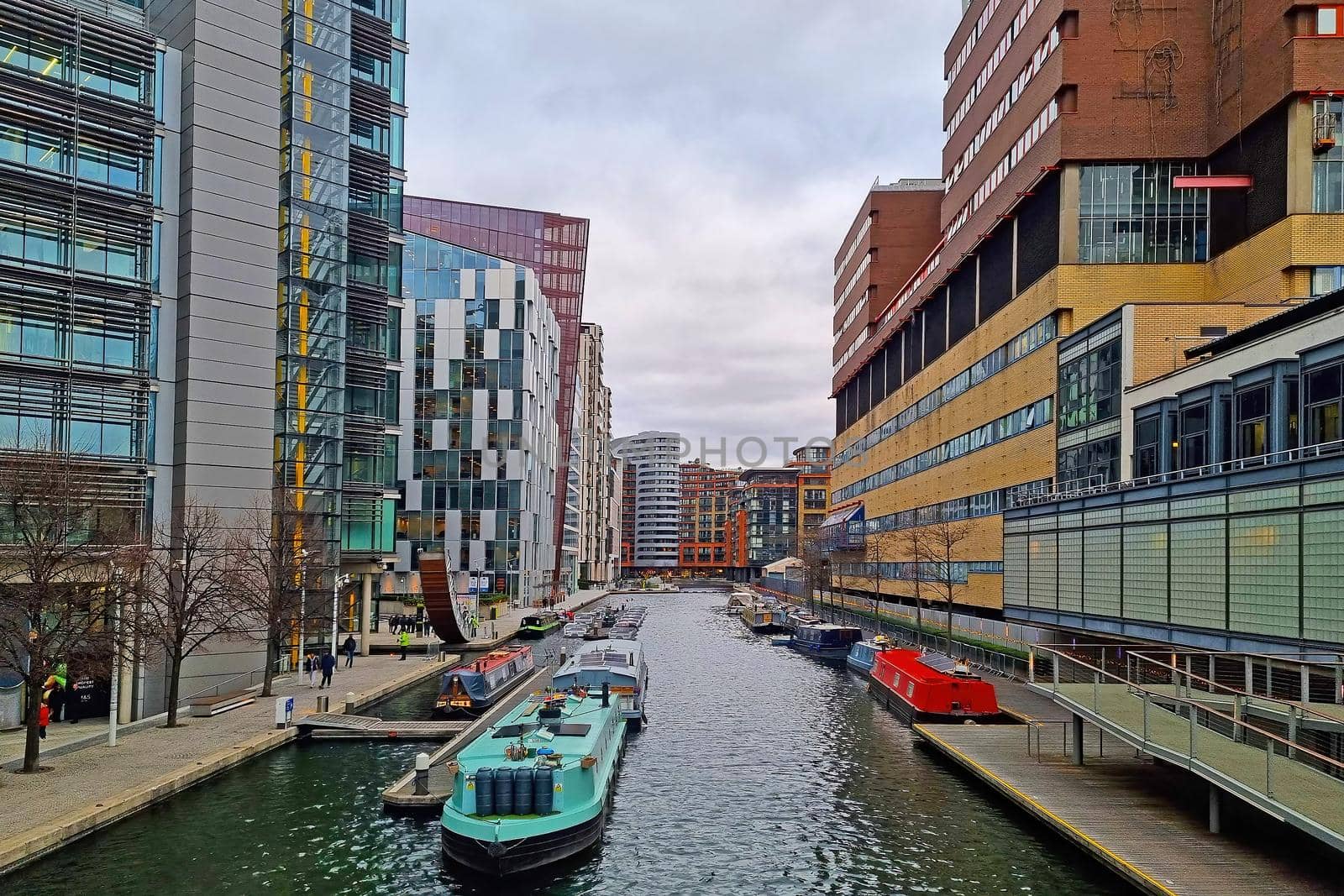 London, United Kingdom, February 8, 2022: beautiful water channel in a modern residential complex in London