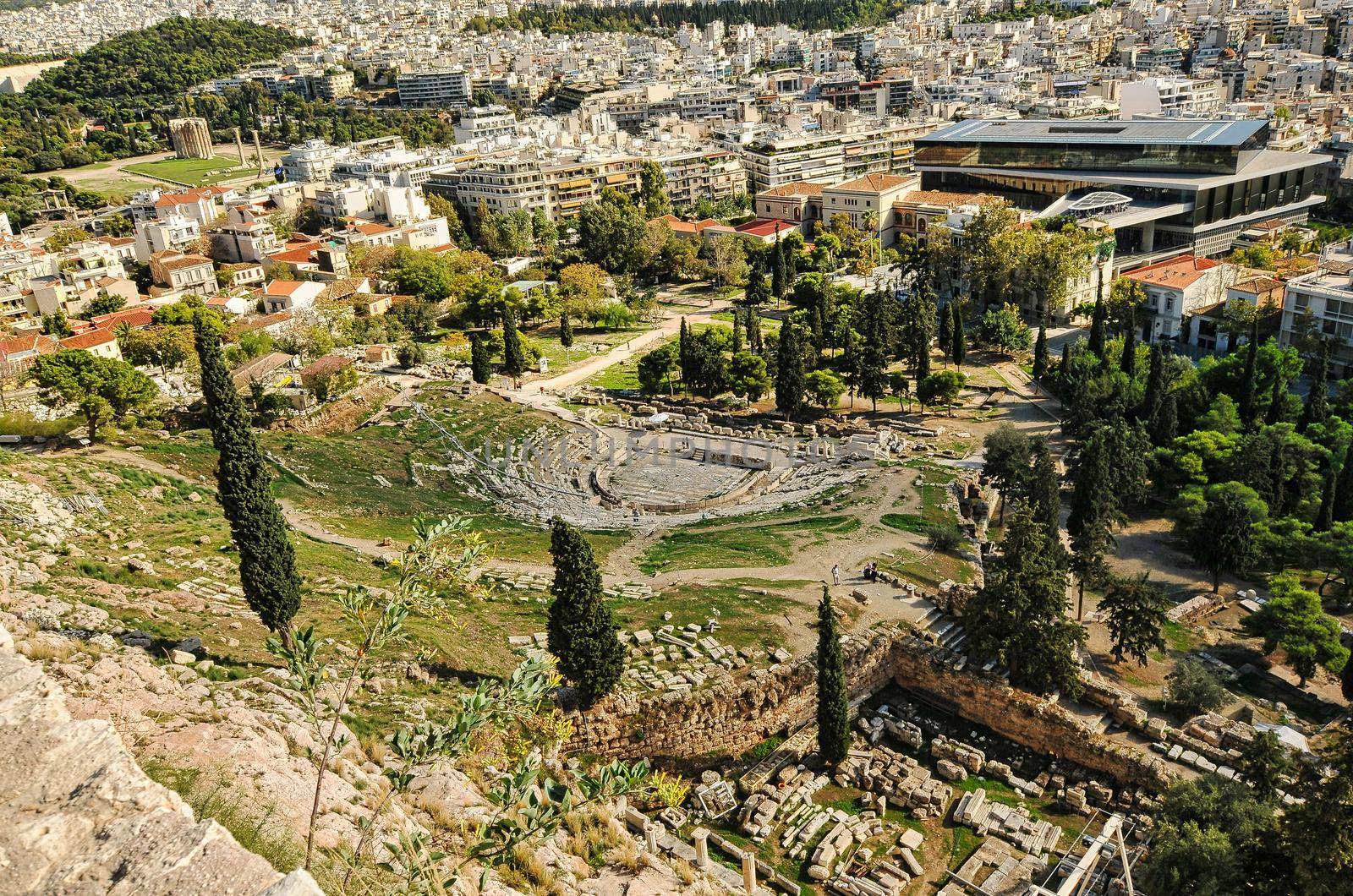 ncient Theater of Dionysus seen from the Acropolis. The Theatre of Dionysus Eleuthereus is a major theatre in Athens, considered to be the world's first theatre