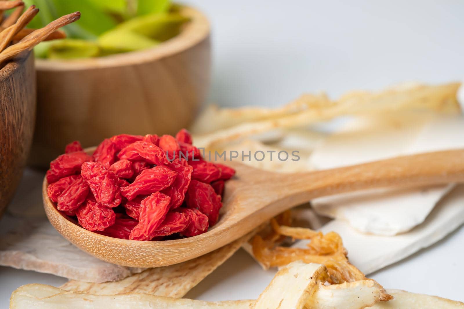 Chinese herb medicine with goji berries for good healthy. by pamai