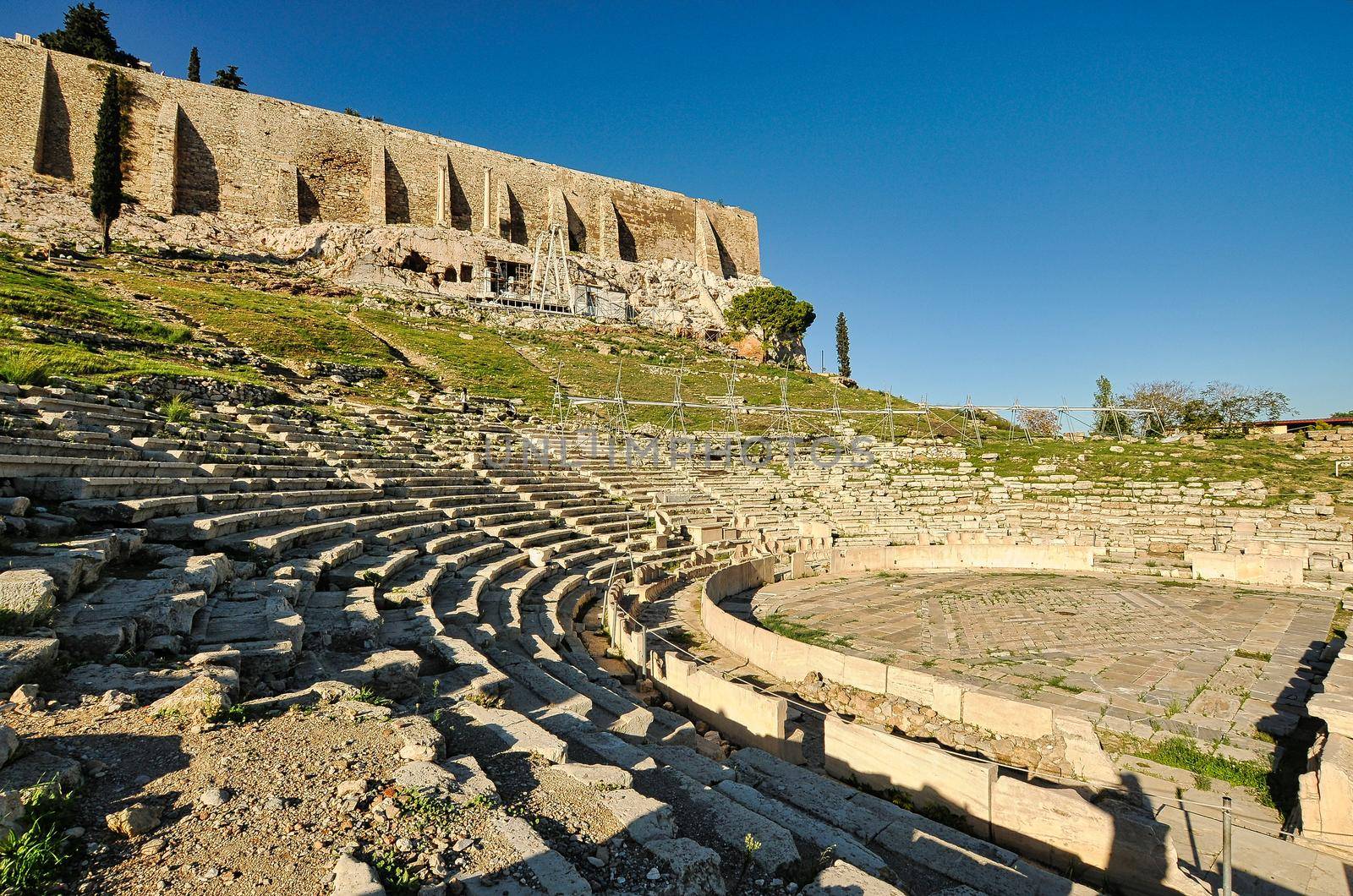 Ancient theater in a summer day in Acropolis Greece, Athnes