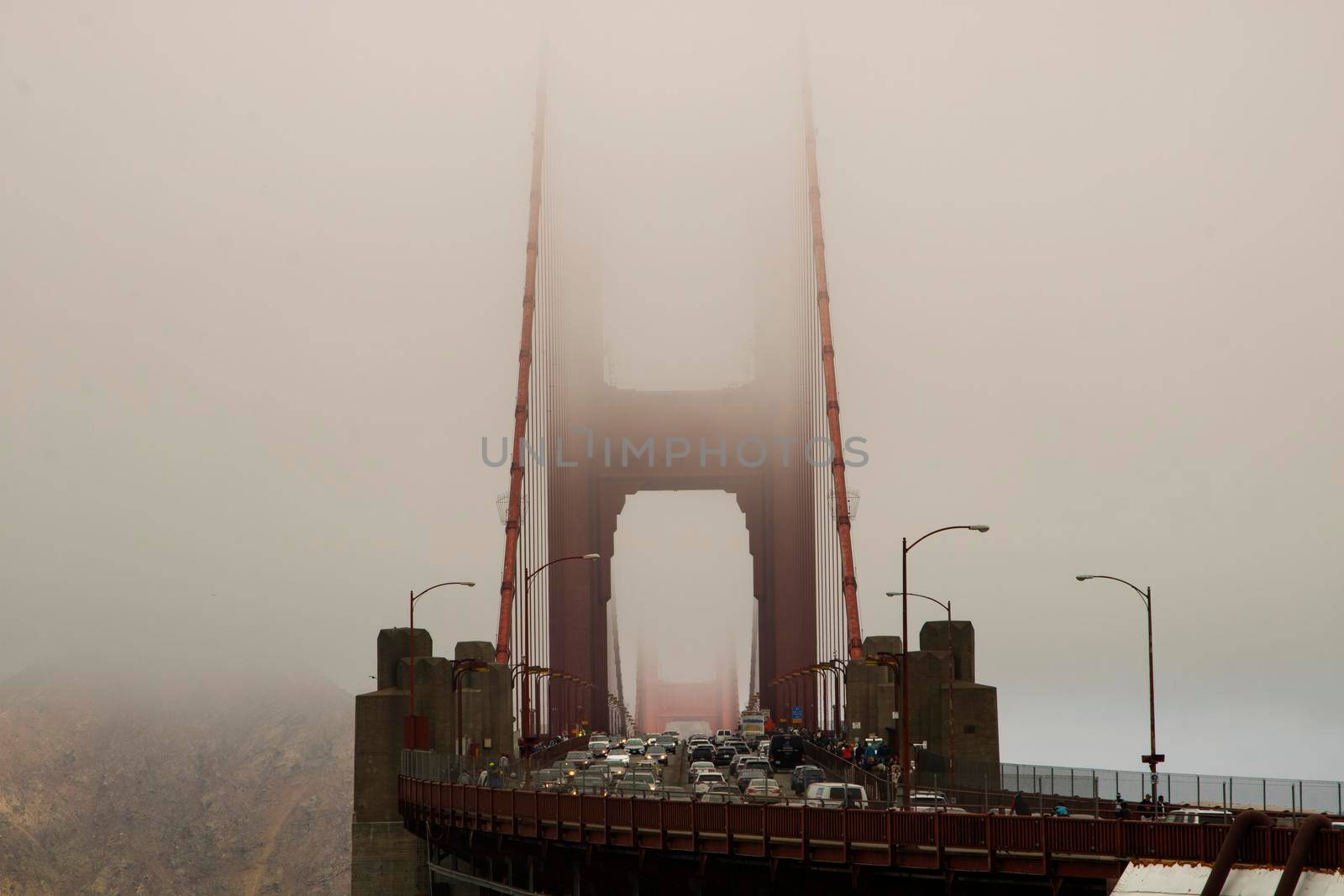 Golden Gate bridge in San Francisco surrounded by fog
