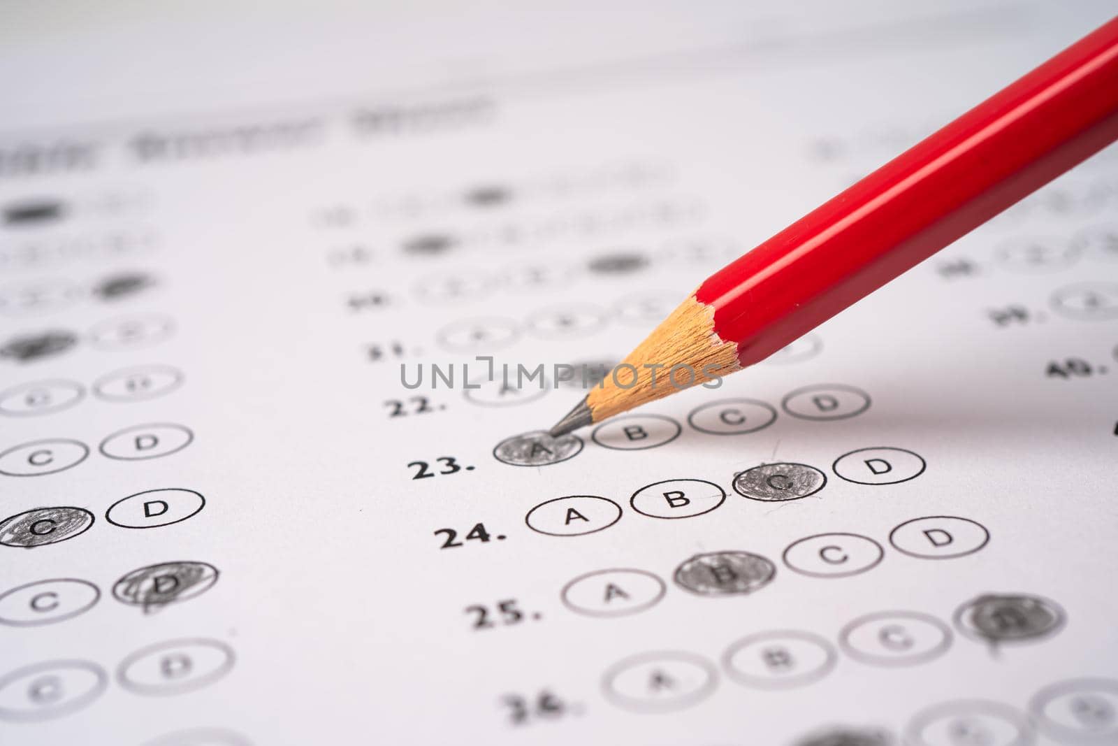 Answer sheets with Pencil drawing fill to select choice, education concept