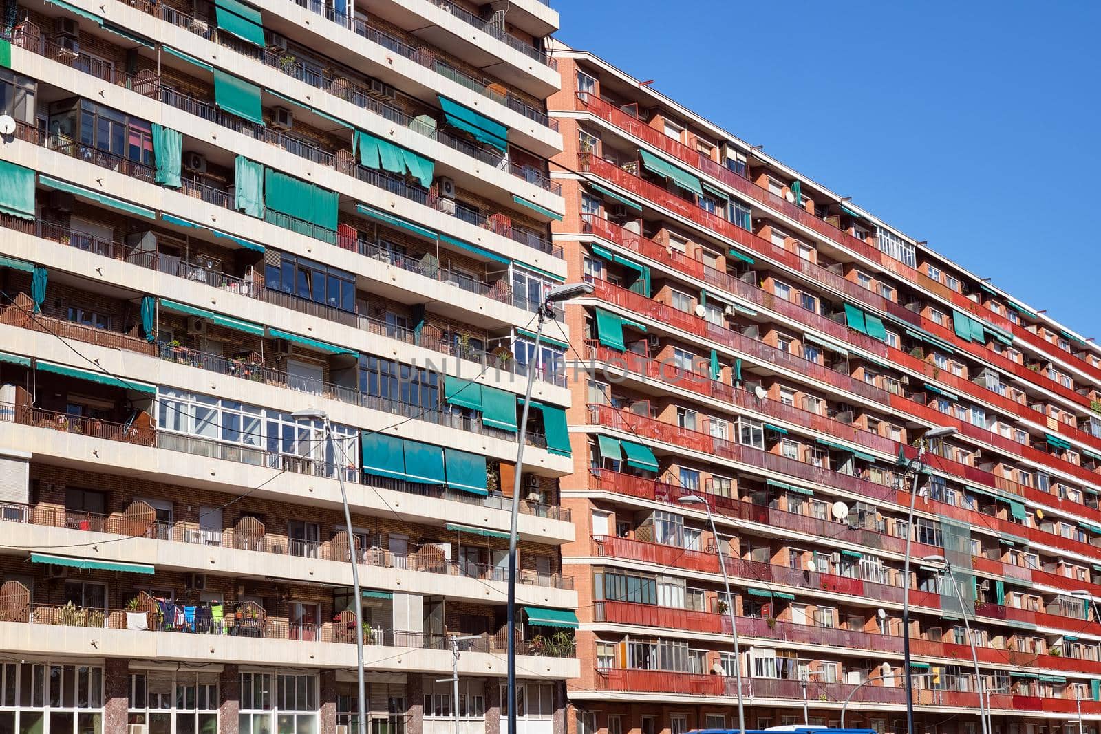 Large apartment buildings seen in Barcelona, Spain