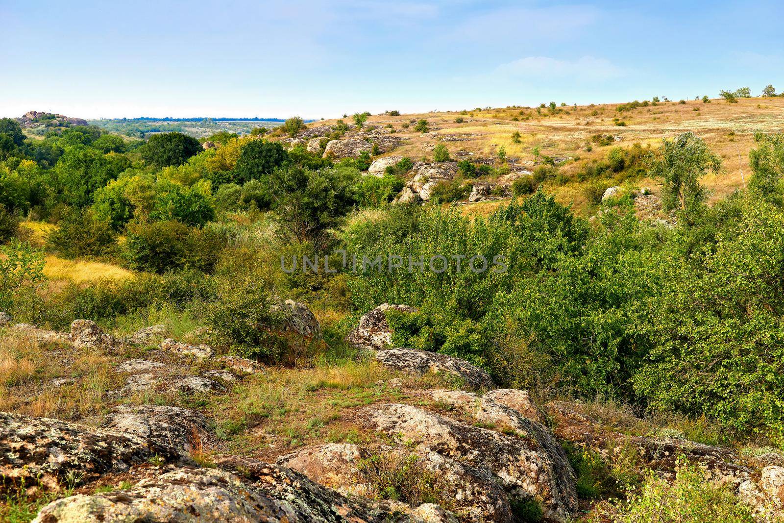 Deep narrow rocky valley, washed out by water or artificial