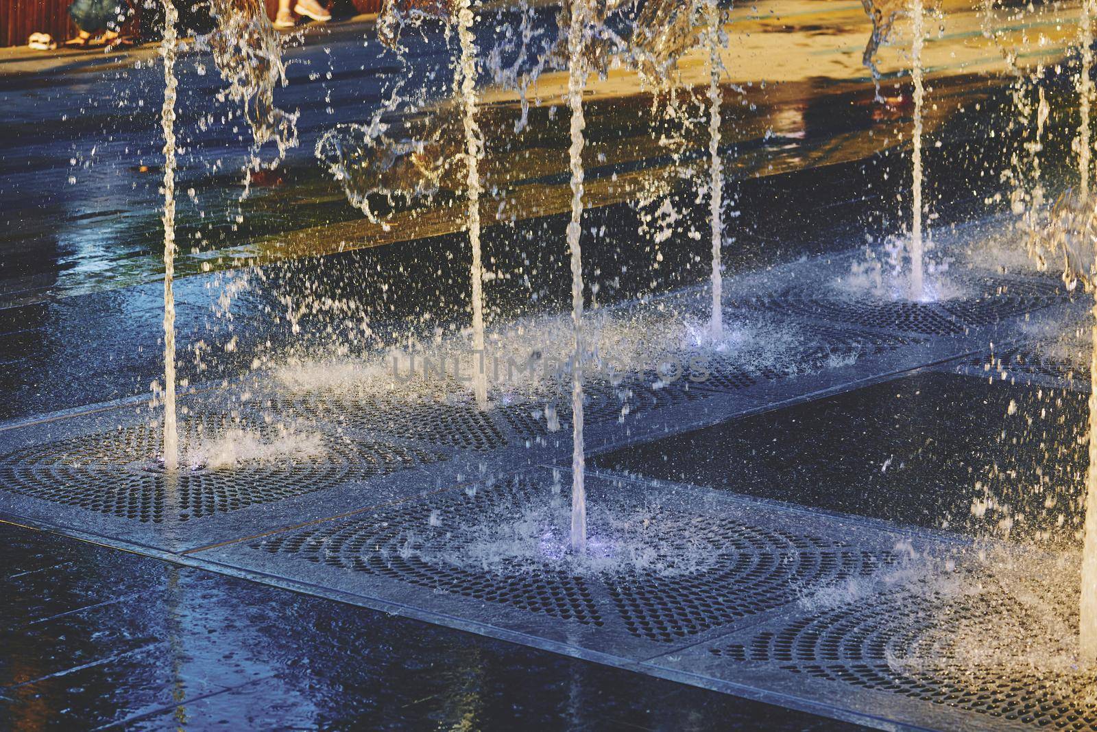 an ornamental structure in a pool or lake from which one or more jets of water are pumped into the air.