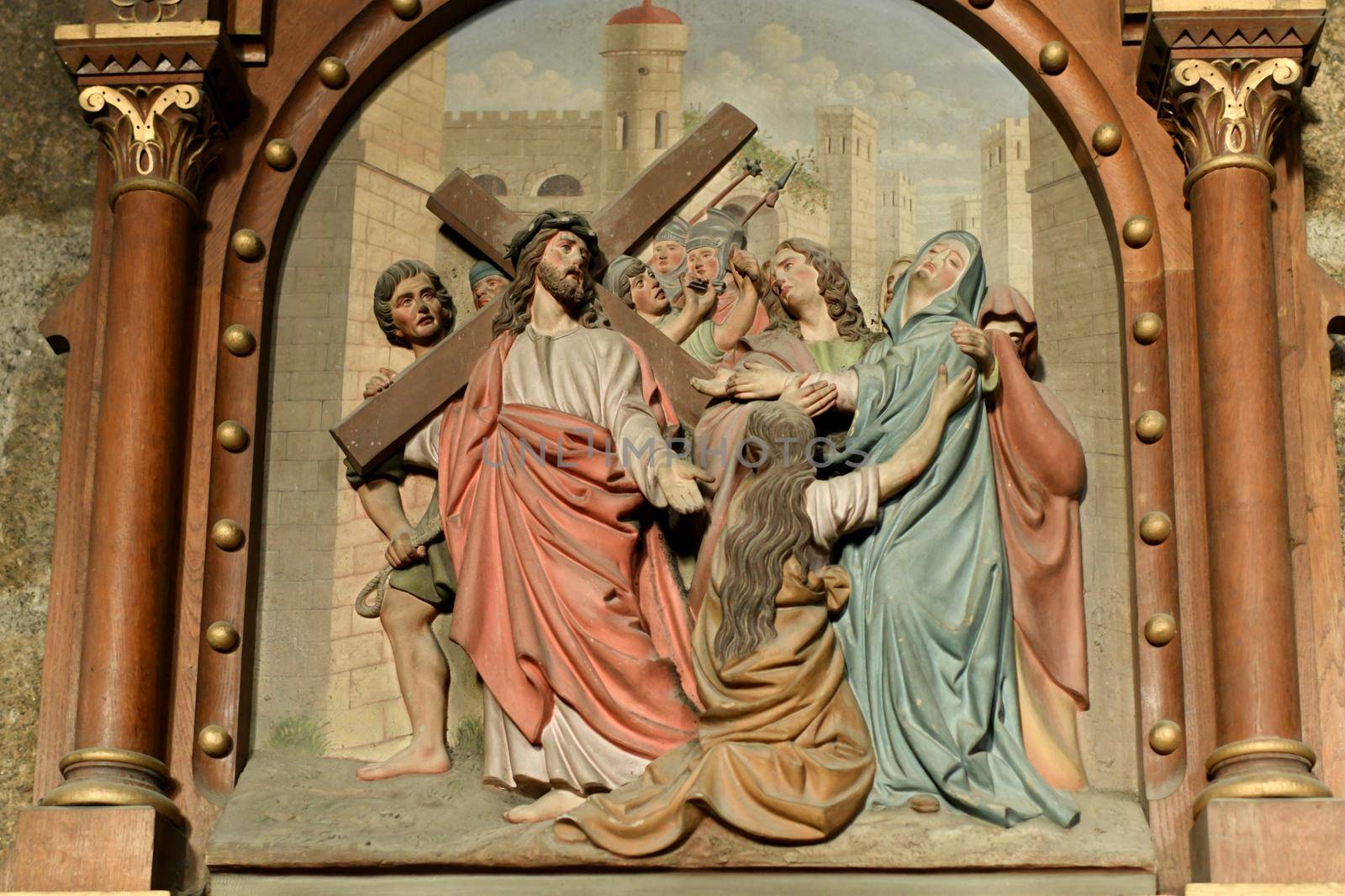 Jesus Christ met his mother Mary before a crucifixion