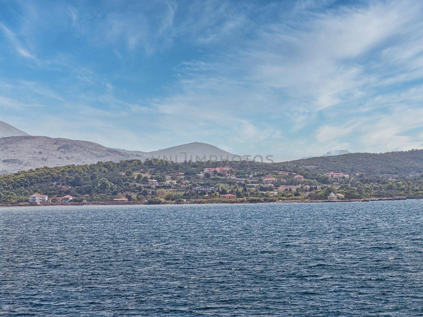 Lixouri is the second largest city of Kefalonia, Greece. View of city and port of Lixouri, Cefalonia island, Ionian, Greece.