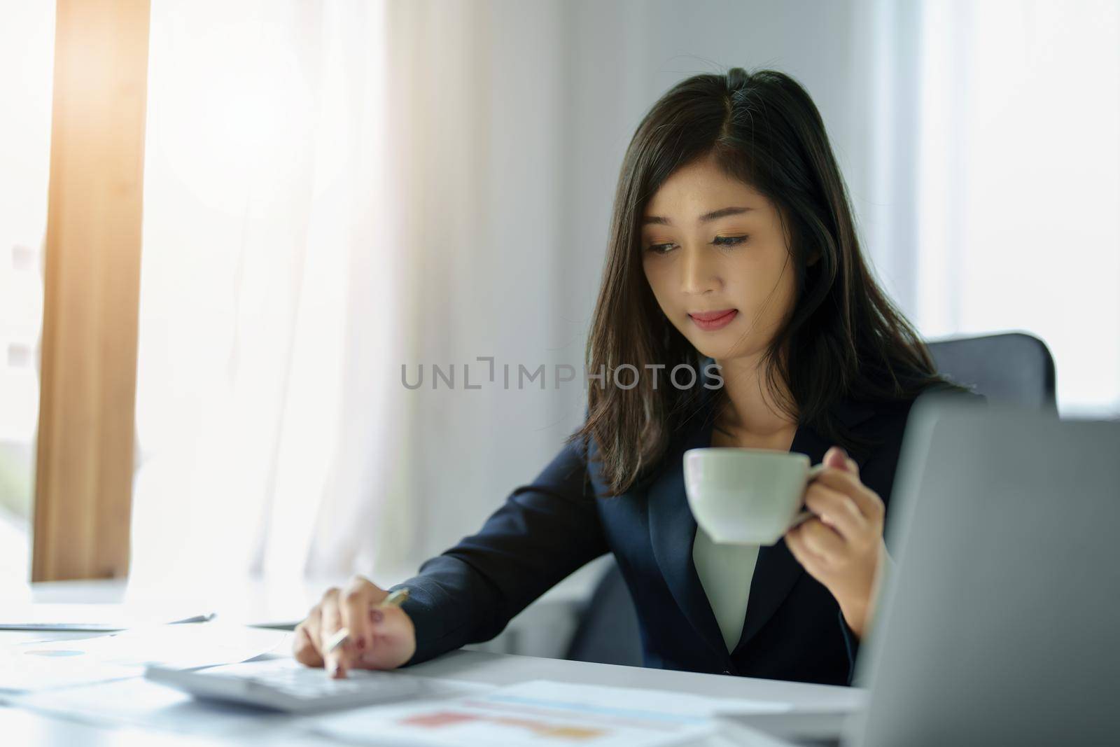 data analysis, plan, marketing, accounting, audit, Portrait of asian business woman planning marketing using computer and statistical data sheet to present marketing plan project at meeting