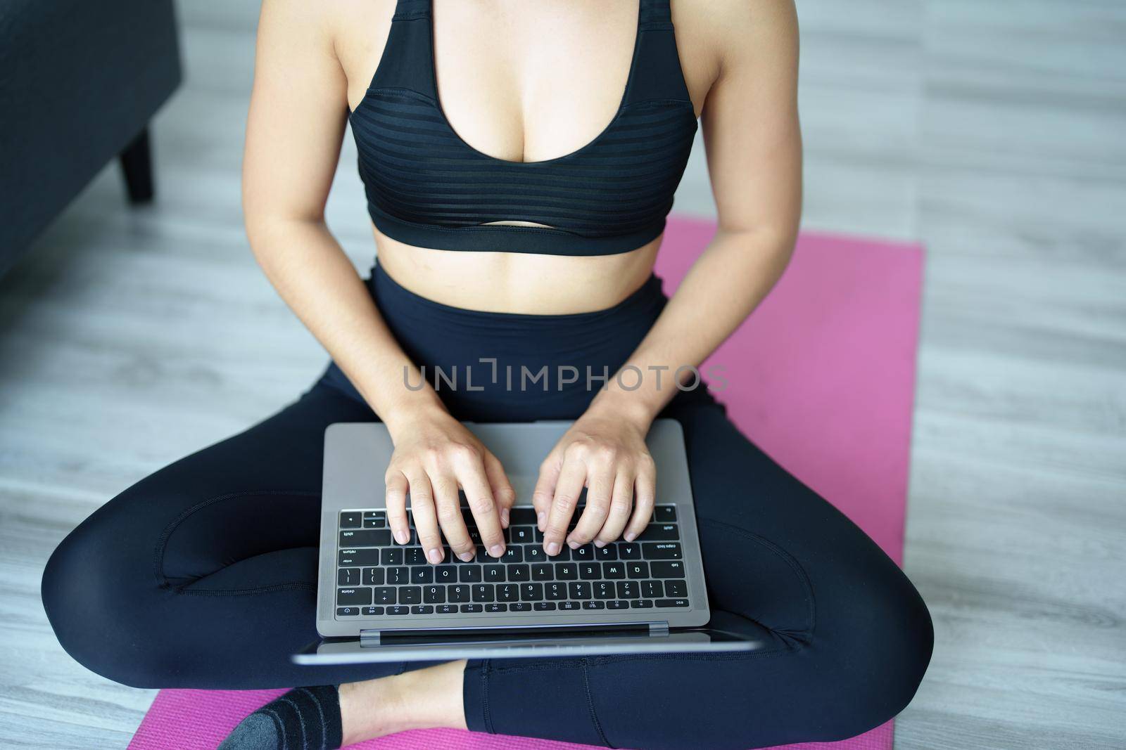 stress relief, muscle relaxation, breathing exercises, exercise, meditation, Young Asian woman relaxing her body from office work by practicing yoga by watching online tutorials
