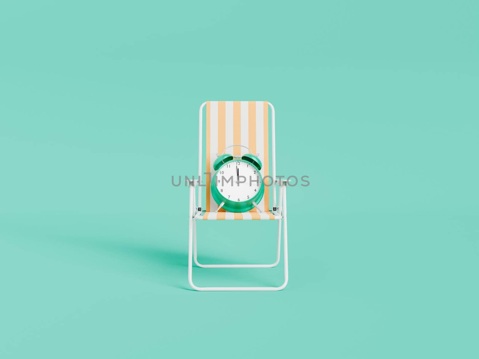 Round alarm clock on deckchair by asolano