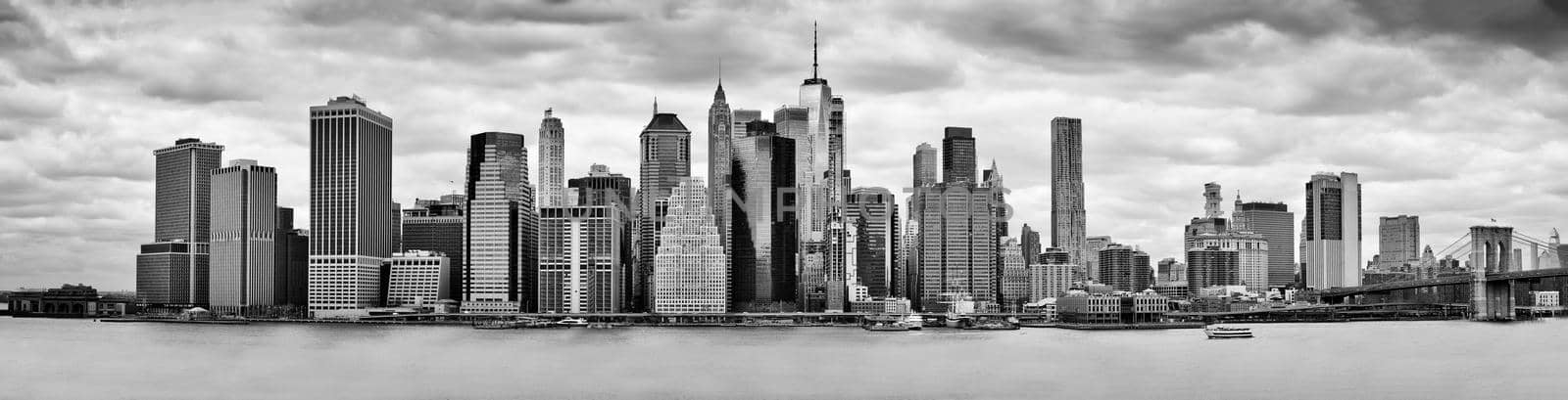 New York City downtown skyline panoramic black and white view by xbrchx