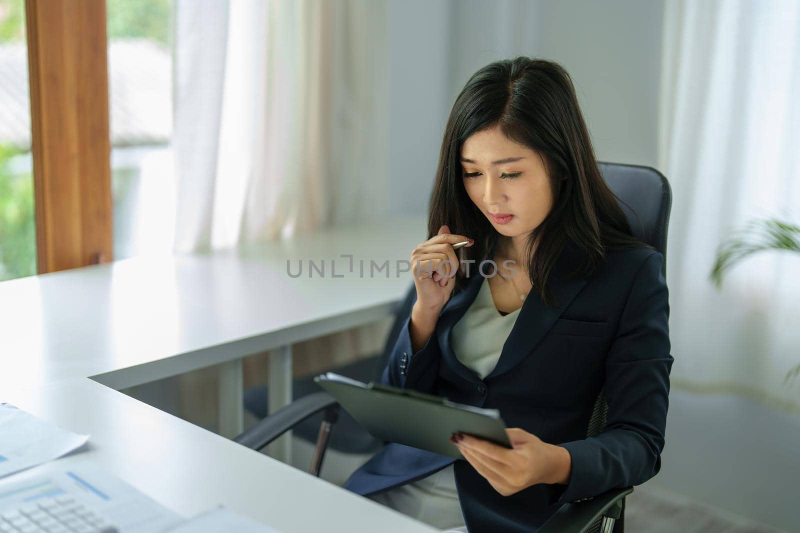 data analysis, plan, marketing, accounting, audit, Portrait of asian business woman planning marketing using computer and statistical data sheet to present marketing plan project at meeting