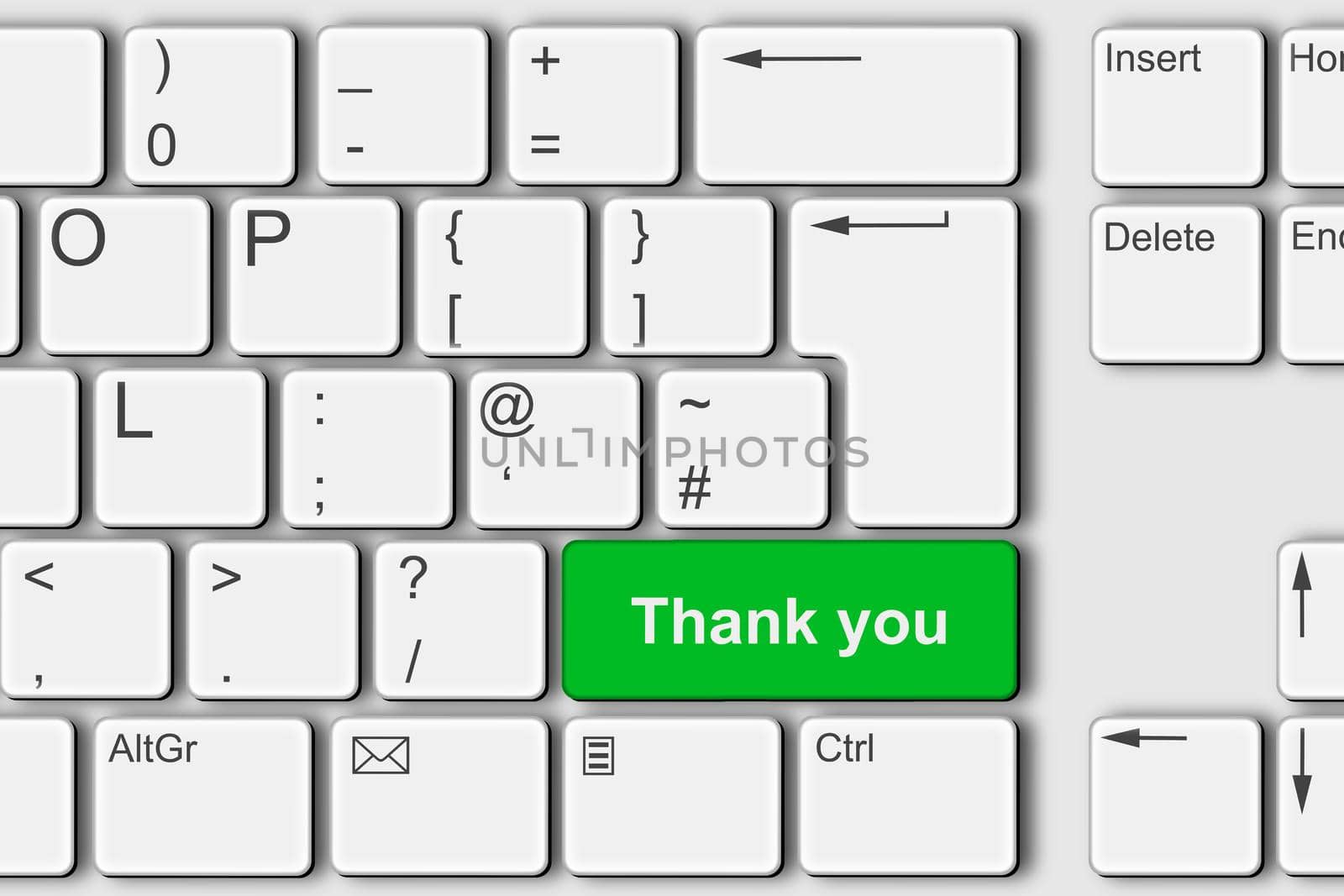 Thank you concept PC computer keyboard 3d illustration