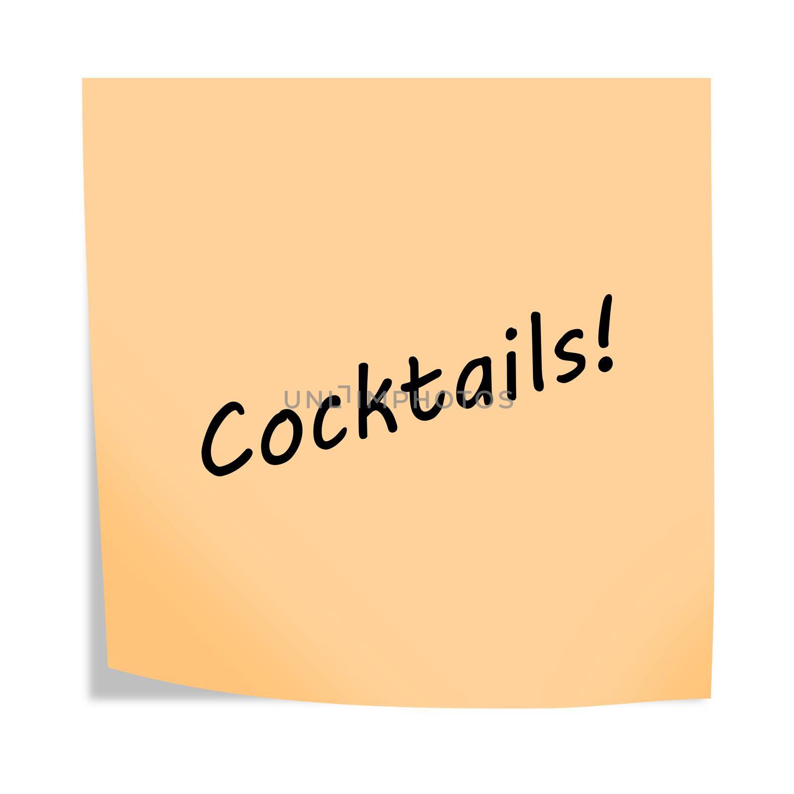 A Cocktails 3d illustration post note reminder on white with clipping path