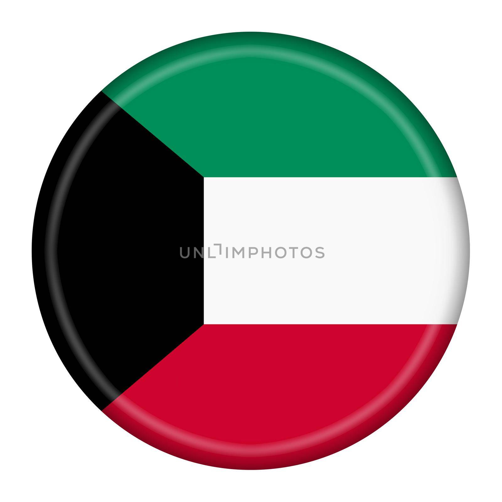 A Kuwait flag button 3d illustration with clipping path