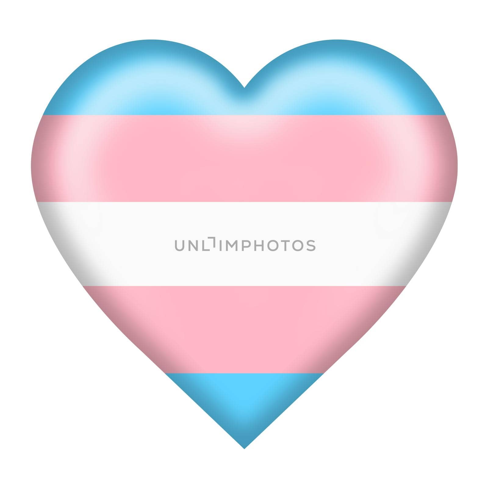 A Transgender flag heart button isolated on white with clipping path 3d illustration