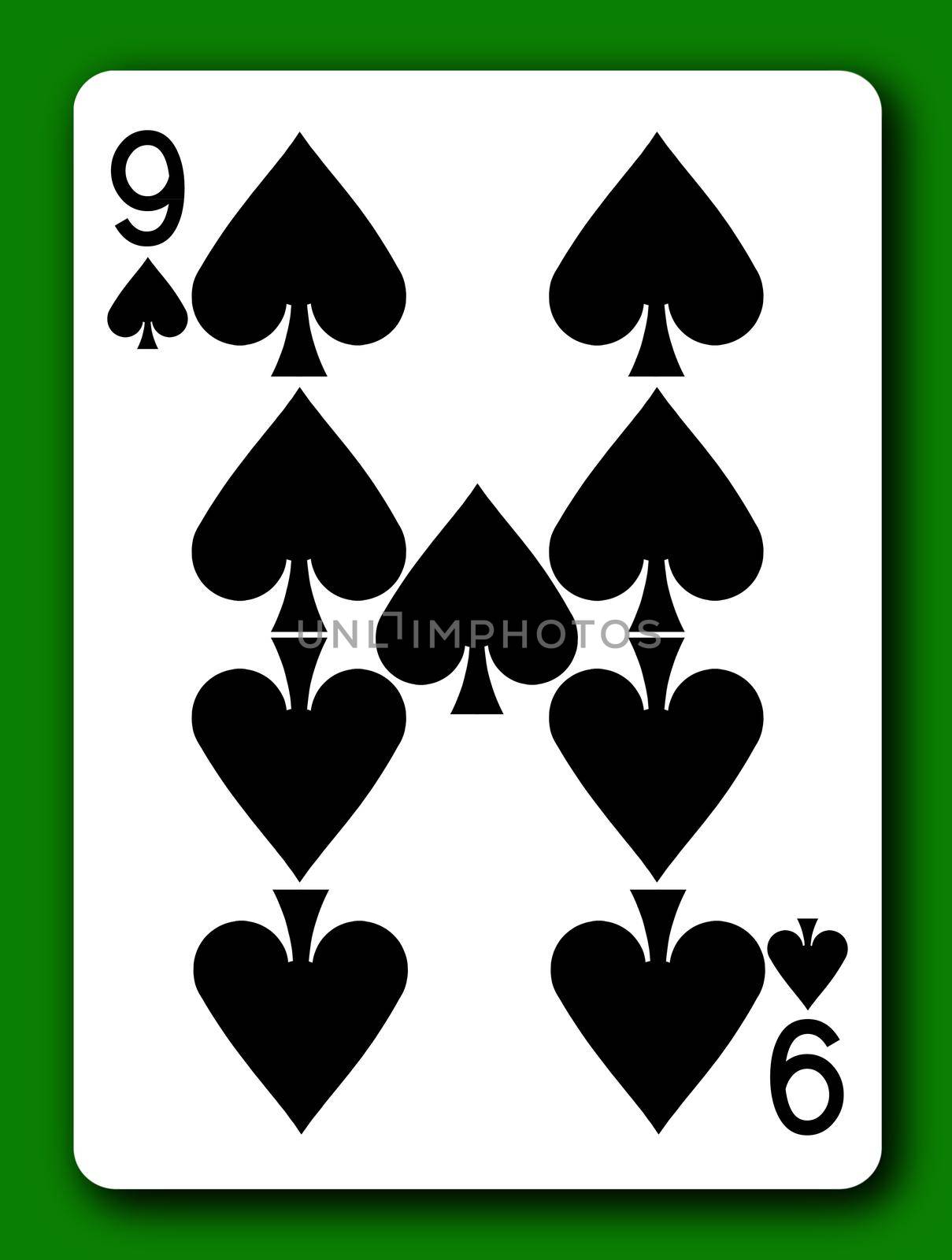 A 9 Nine of Spades playing card with clipping path to remove background and shadow 3d illustration