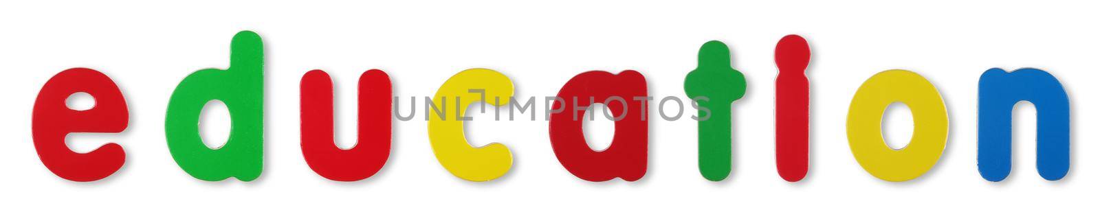 Education coloured magnetic letters on white with clipping path to remove shadow by VivacityImages