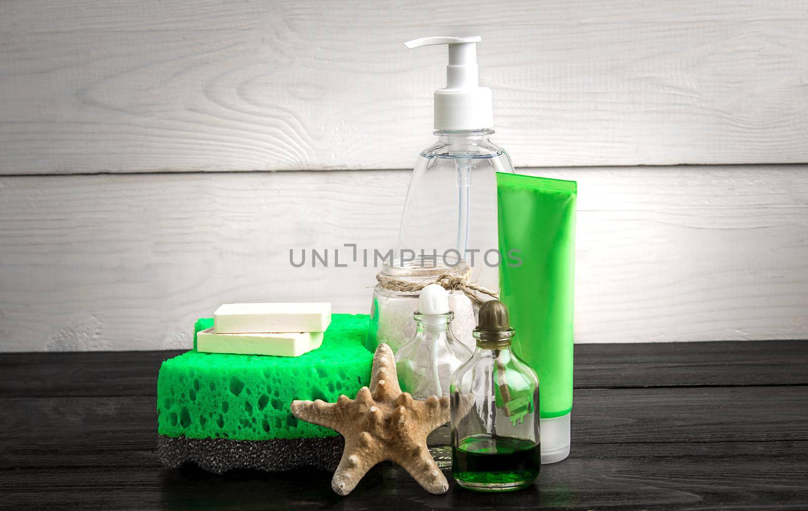Cosmetics SPA branding mock-up, on white background, place your design. Still life