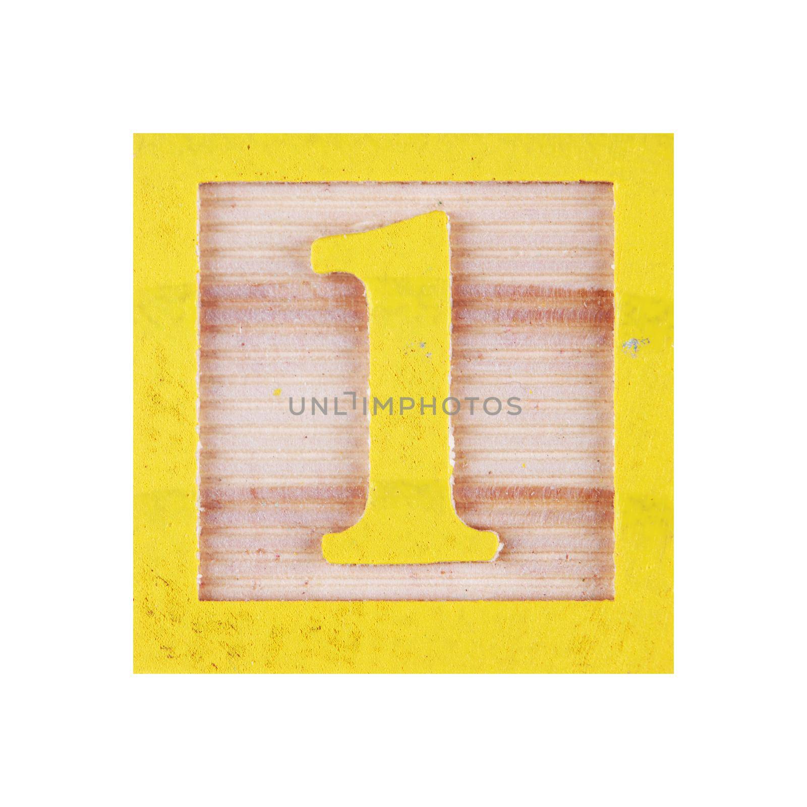 A Number 1 one childs wood block on white with clipping path