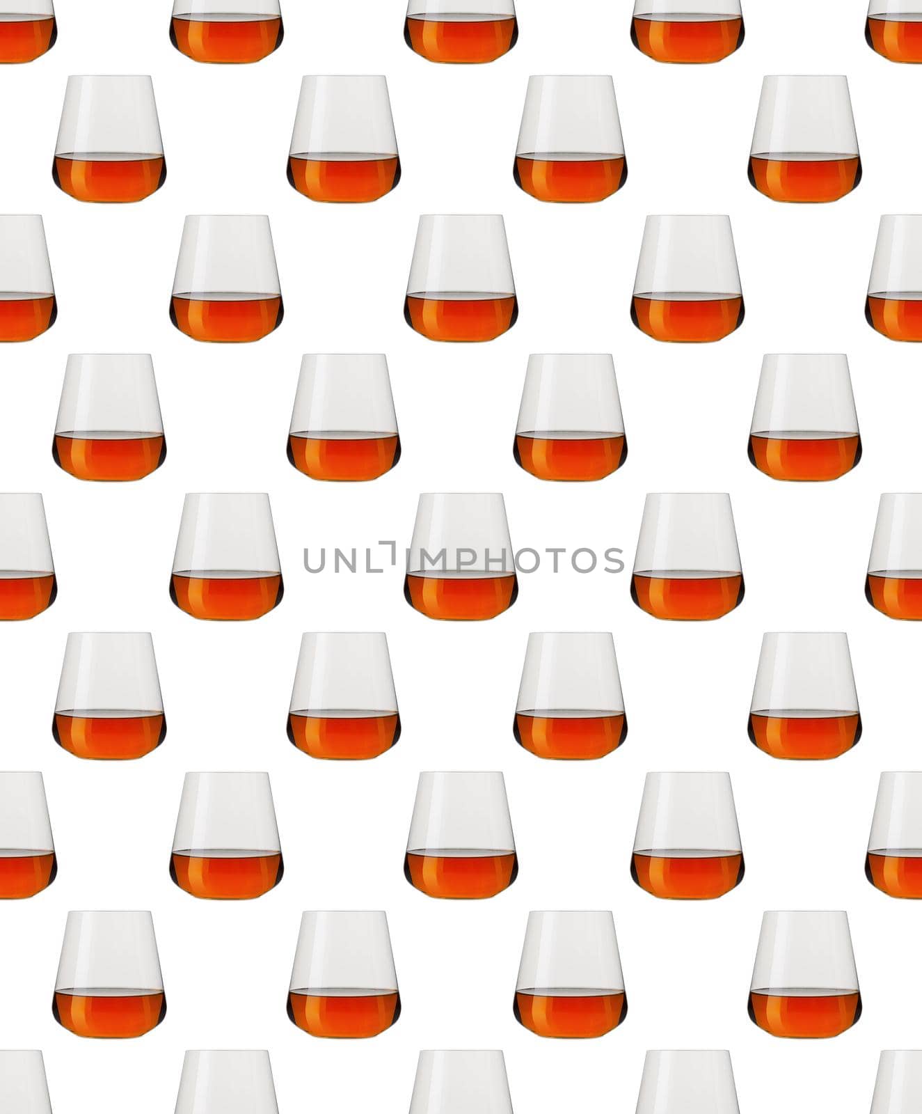 Seamless pattern - glasses of whisky on white background. abstract alcoholic drinks pattern for packaging design.