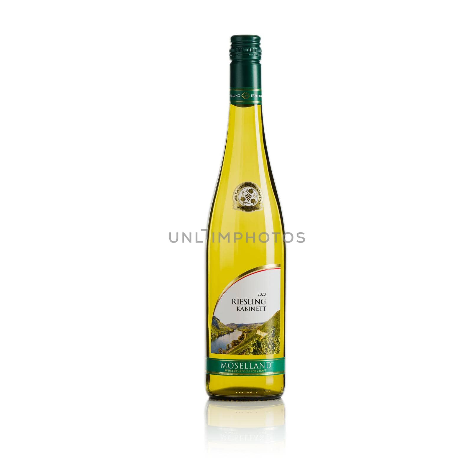 Tallinn, Estonia, March 2022, Moselland Riesling Kabinett Germany White wine. Isolated on white by PhotoTime