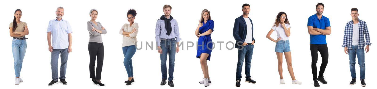 Collection set of full length portraits of people in casual wear isolated on white background design element