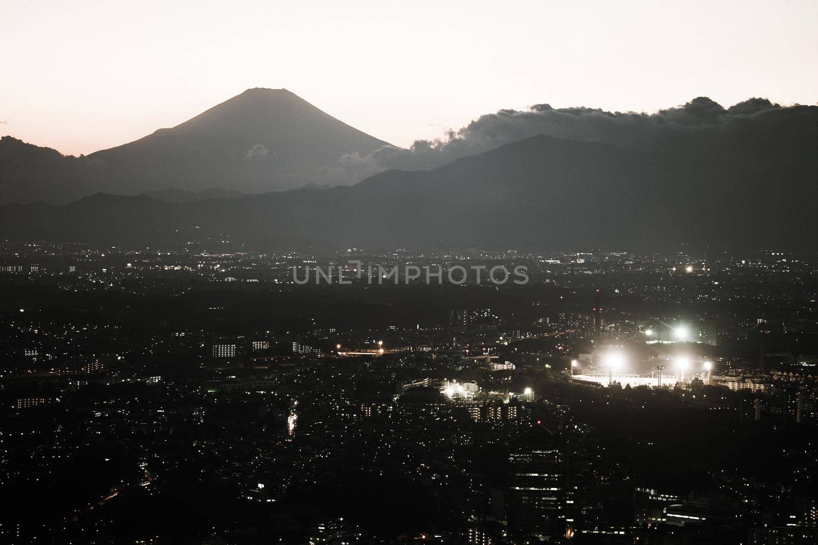Mt. Fuji Silhouette and the city of Yokohama. Shooting Location: Yokohama-city kanagawa prefecture