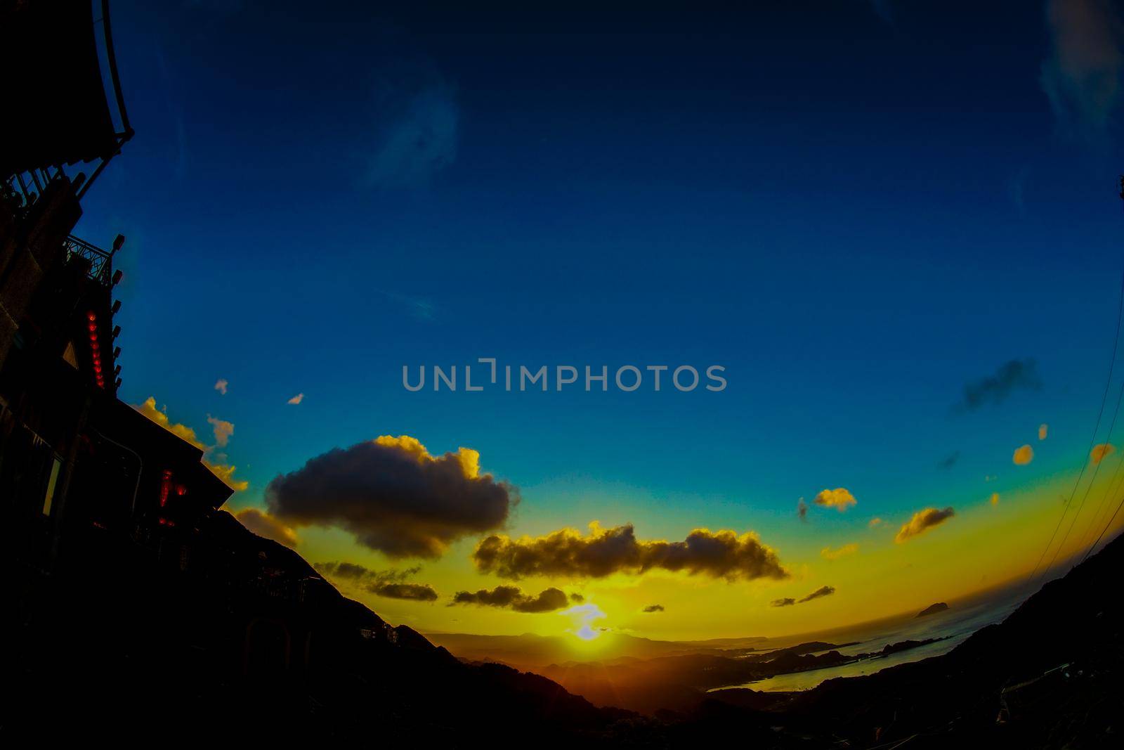 Sunset view seen from Taiwan Jiuzhai. Shooting Location: Taiwan, Taipei