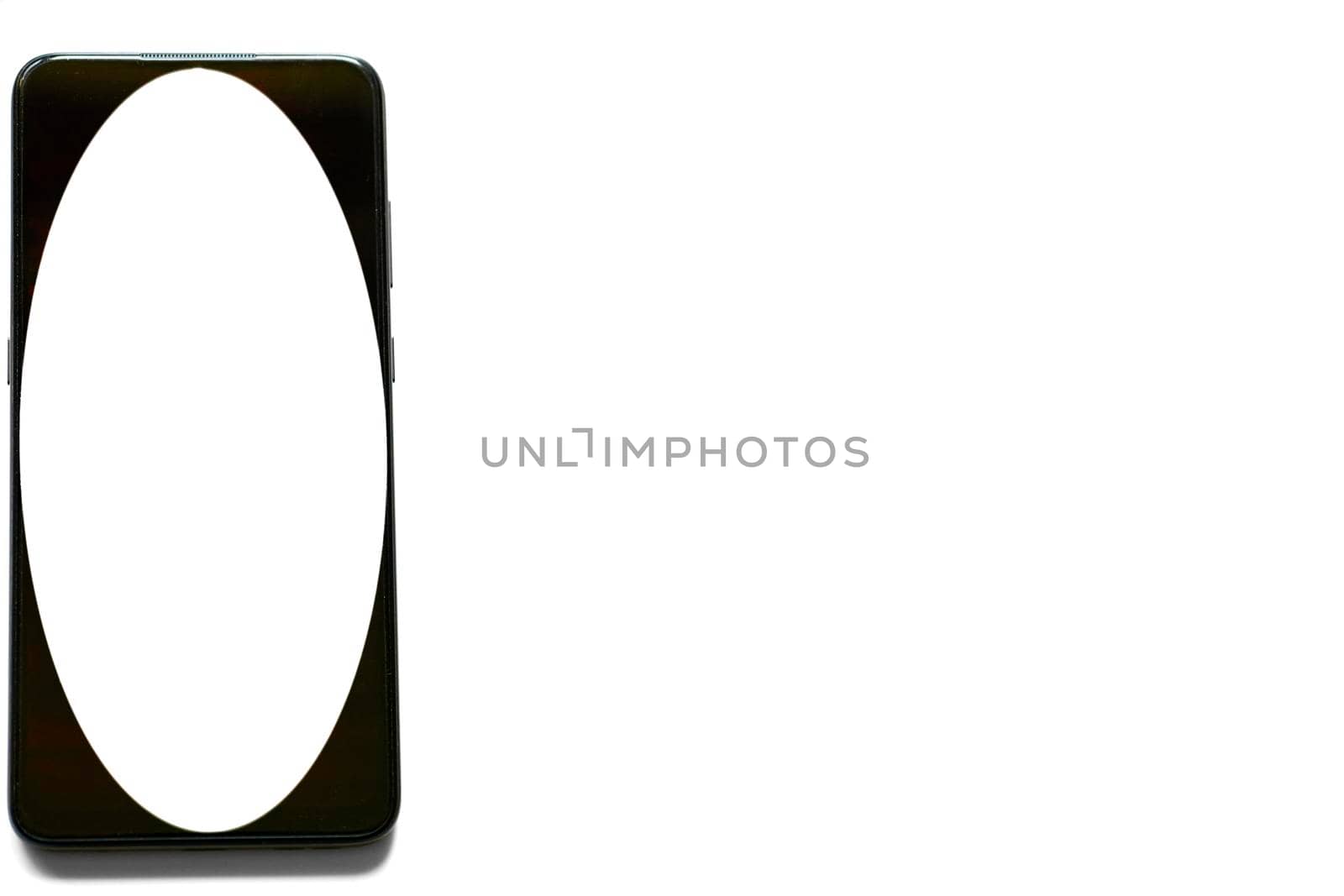 Black mobile phone with oval place for text on a white isolated background by jovani68