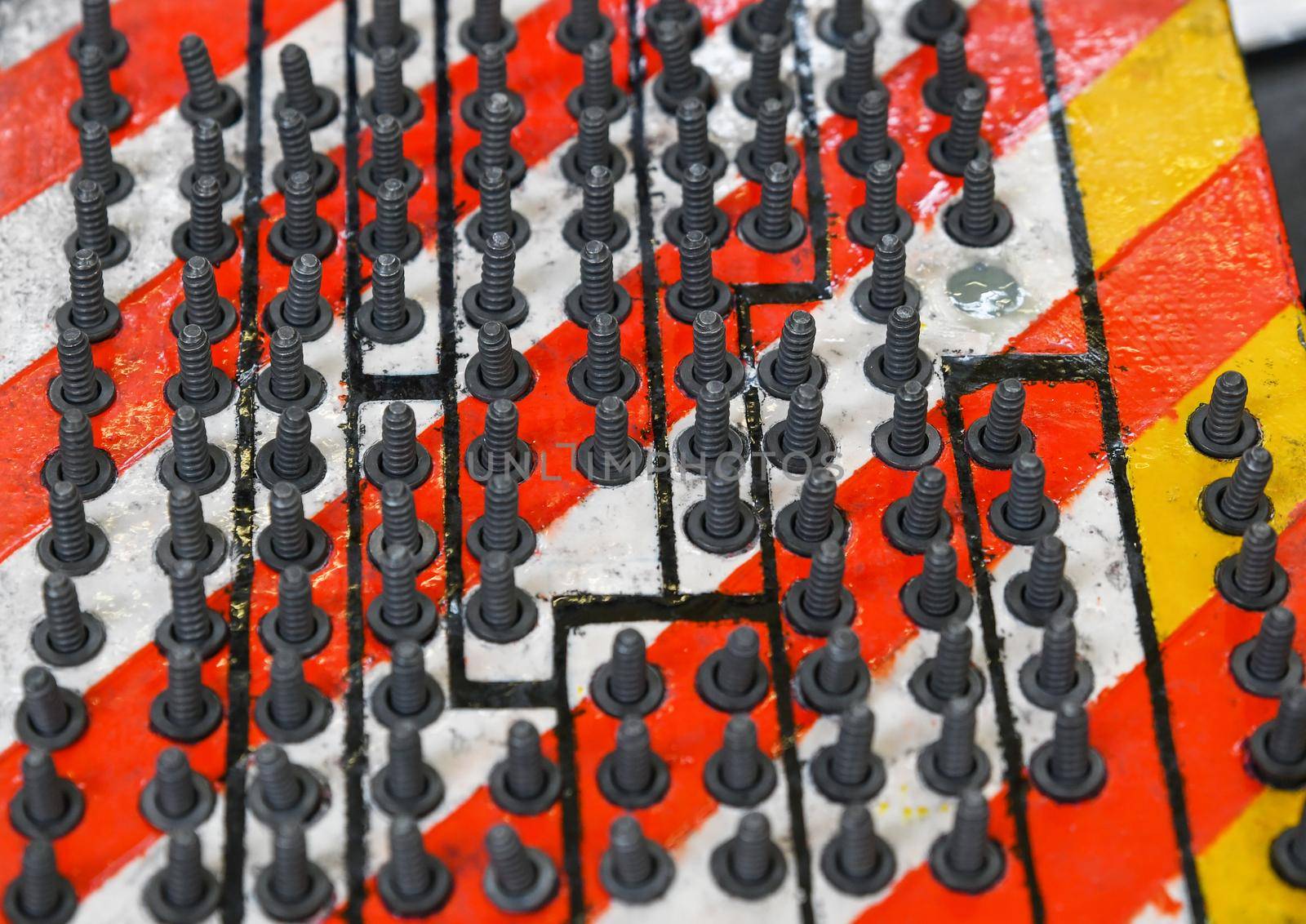 Row of rivets of aluminum for sports car